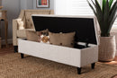 Beyla Beige Fabric Upholstered Dark Brown Storage Bench Ottoman Baxton