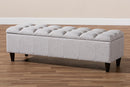 Beyla Grayish Beige Fabric Upholstered Dark Brown Storage Bench Ottoman Baxton