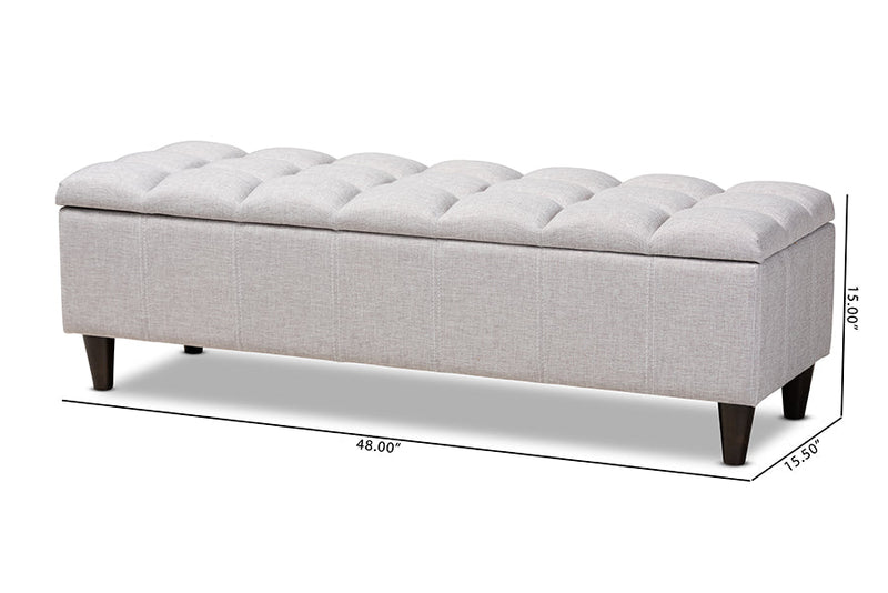 Beyla Grayish Beige Fabric Upholstered Dark Brown Storage Bench Ottoman Baxton