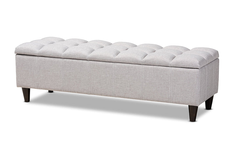Beyla Grayish Beige Fabric Upholstered Dark Brown Storage Bench Ottoman Baxton