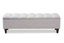Beyla Grayish Beige Fabric Upholstered Dark Brown Storage Bench Ottoman Baxton