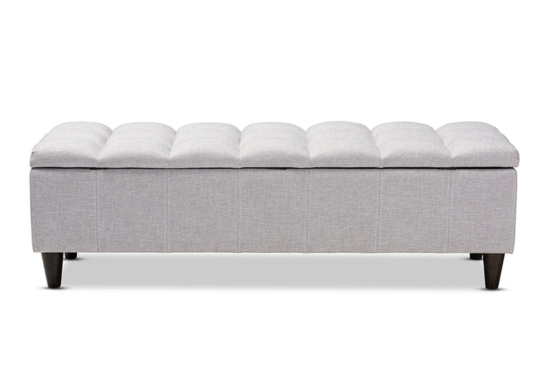 Beyla Grayish Beige Fabric Upholstered Dark Brown Storage Bench Ottoman Baxton