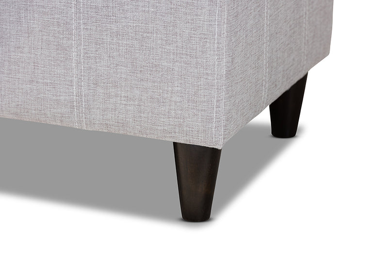 Beyla Mid-Century Modern Grayish Beige Fabric Upholstered Dark Brown Finished Wood Storage Bench Ottoman