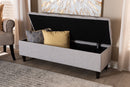Beyla Grayish Beige Fabric Upholstered Dark Brown Storage Bench Ottoman Baxton