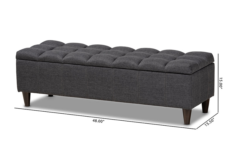 Beyla Mid-Century Modern Charcoal Fabric Upholstered Dark Brown Finished Wood Storage Bench Ottoman