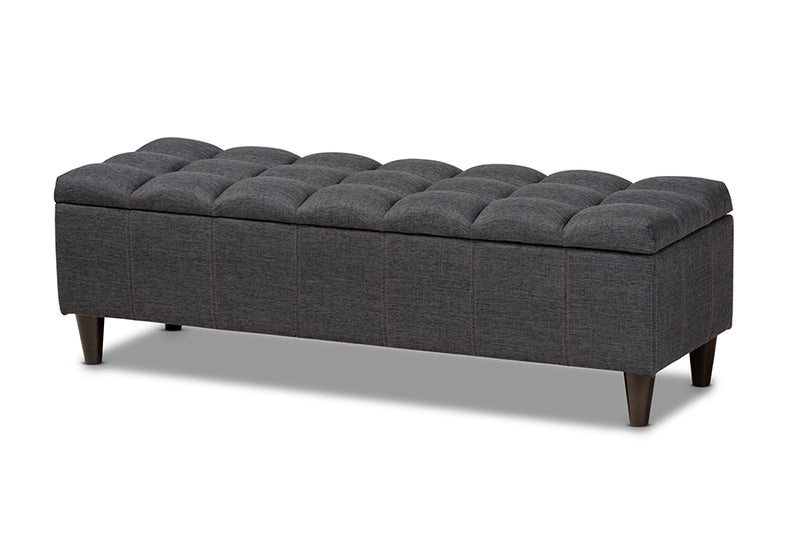 Beyla Mid-Century Modern Charcoal Fabric Upholstered Dark Brown Finished Wood Storage Bench Ottoman