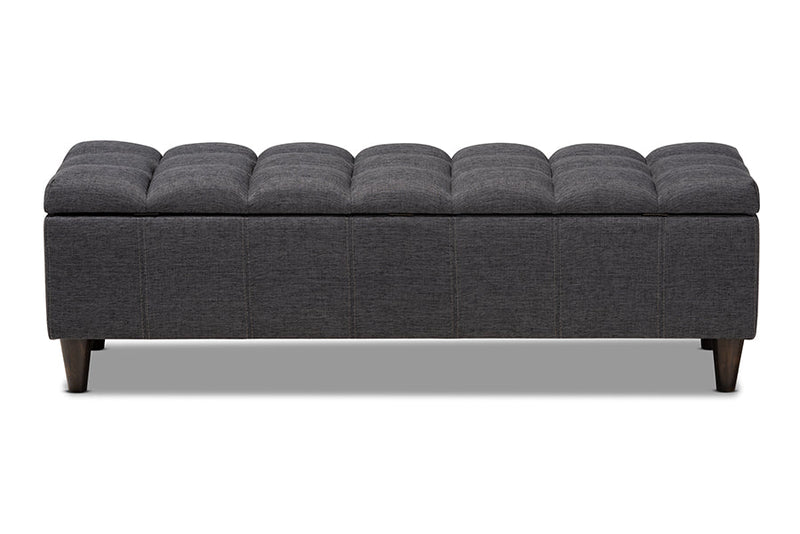 Beyla Charcoal Fabric Upholstered Dark Brown Storage Bench Ottoman Baxton