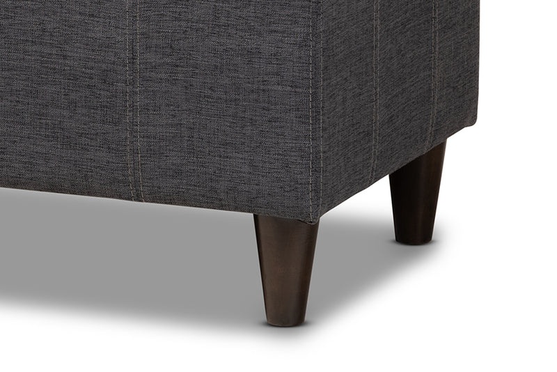 Beyla Mid-Century Modern Charcoal Fabric Upholstered Dark Brown Finished Wood Storage Bench Ottoman