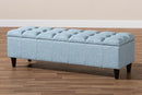 Beyla Light Blue Fabric Upholstered Dark Brown Storage Bench Ottoman Baxton