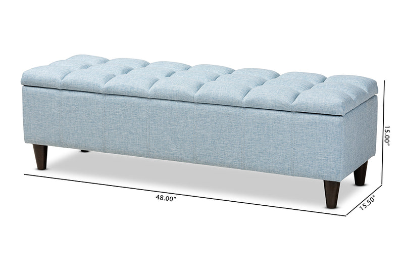 Beyla Mid-Century Modern Light Blue Fabric Upholstered Dark Brown Finished Wood Storage Bench Ottoman