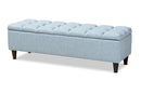 Beyla Light Blue Fabric Upholstered Dark Brown Storage Bench Ottoman Baxton