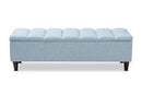 Beyla Light Blue Fabric Upholstered Dark Brown Storage Bench Ottoman Baxton