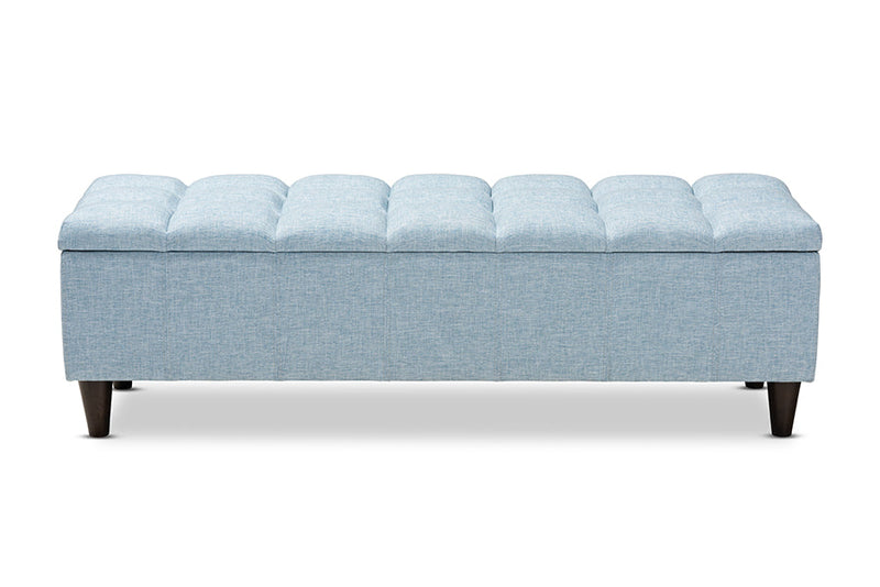 Beyla Light Blue Fabric Upholstered Dark Brown Storage Bench Ottoman Baxton