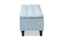 Beyla Light Blue Fabric Upholstered Dark Brown Storage Bench Ottoman Baxton