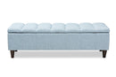 Beyla Light Blue Fabric Upholstered Dark Brown Storage Bench Ottoman Baxton