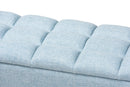 Beyla Light Blue Fabric Upholstered Dark Brown Storage Bench Ottoman Baxton