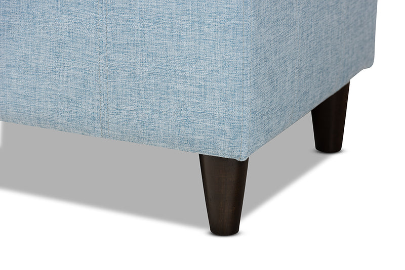 Beyla Mid-Century Modern Light Blue Fabric Upholstered Dark Brown Finished Wood Storage Bench Ottoman