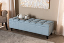 Beyla Light Blue Fabric Upholstered Dark Brown Storage Bench Ottoman Baxton