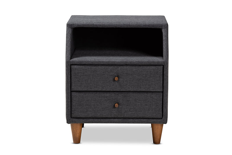 Remy Charcoal Fabric Upholstered 2-Drawer Wood Nightstand Baxton