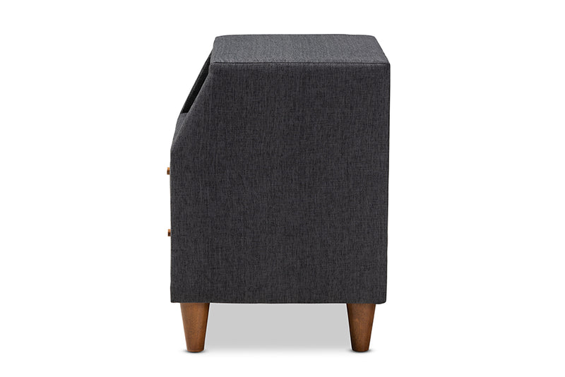 Remy Mid-Century Modern Charcoal Fabric Upholstered 2-Drawer Wood Nightstand