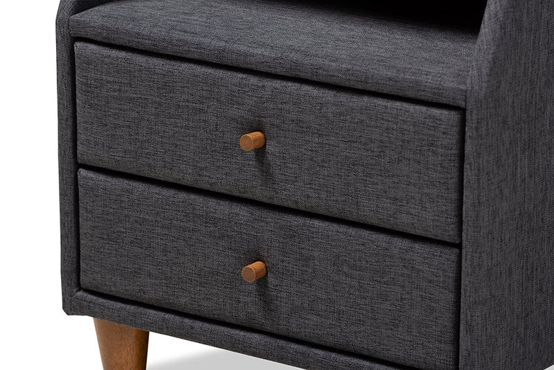 Remy Charcoal Fabric Upholstered 2-Drawer Wood Nightstand Baxton