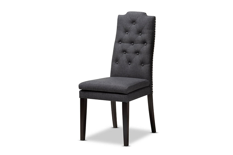 Newcastle Dark Gray Fabric Upholstered and Dark Brown 7-Piece Dining Set Baxton