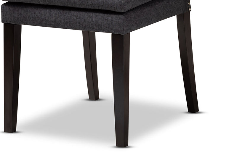 Newcastle Dark Gray Fabric Upholstered and Dark Brown 7-Piece Dining Set Baxton