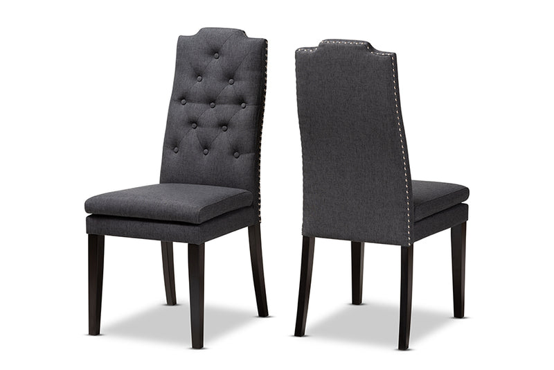 Newcastle Modern and Contemporary Charcoal Fabric Upholstered Button Tufted Wood Dining Chair Set of 2