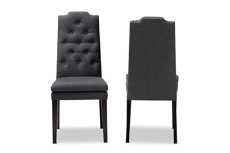 Newcastle Modern and Contemporary Charcoal Fabric Upholstered Button Tufted Wood Dining Chair Set of 2