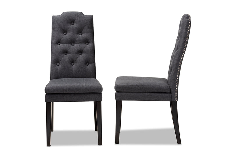 Newcastle Modern and Contemporary Charcoal Fabric Upholstered Button Tufted Wood Dining Chair Set of 2