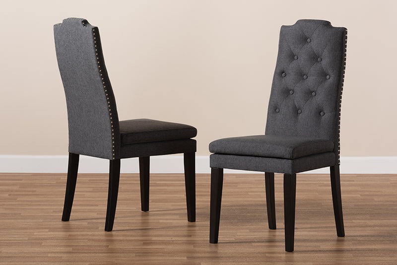 Newcastle Modern and Contemporary Charcoal Fabric Upholstered Button Tufted Wood Dining Chair Set of 2