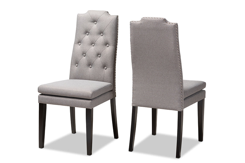 Newcastle Modern and ContemporaryGray Fabric Upholstered Button Tufted Wood Dining Chair Set of 2