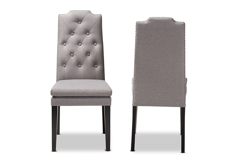 Newcastle Modern and ContemporaryGray Fabric Upholstered Button Tufted Wood Dining Chair Set of 2