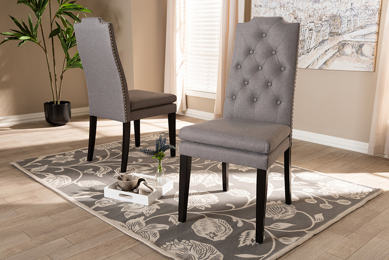 Newcastle Modern and ContemporaryGray Fabric Upholstered Button Tufted Wood Dining Chair Set of 2