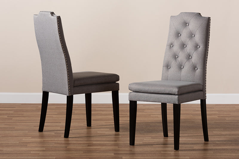 Newcastle Modern and ContemporaryGray Fabric Upholstered Button Tufted Wood Dining Chair Set of 2