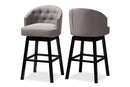 Olson Gray Fabric Upholstered Wood Swivel Bar Stool Set of 2 Baxton