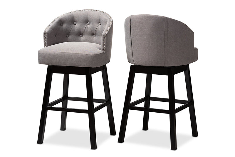 Olson Transitional Gray Fabric Upholstered Wood Swivel Bar Stool Set of 2