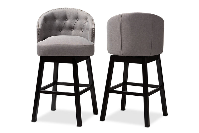 Olson Transitional Gray Fabric Upholstered Wood Swivel Bar Stool Set of 2