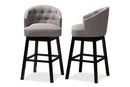 Olson Gray Fabric Upholstered Wood Swivel Bar Stool Set of 2 Baxton
