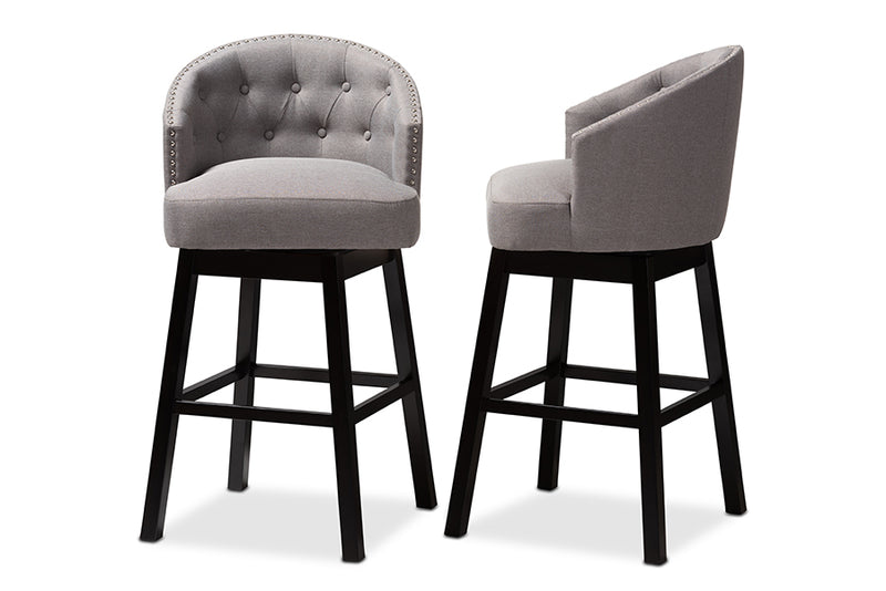 Olson Transitional Gray Fabric Upholstered Wood Swivel Bar Stool Set of 2