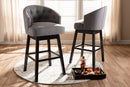 Olson Gray Fabric Upholstered Wood Swivel Bar Stool Set of 2 Baxton