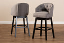 Olson Gray Fabric Upholstered Wood Swivel Bar Stool Set of 2 Baxton