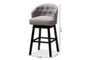 Olson Gray Fabric Upholstered Wood Swivel Bar Stool Set of 2 Baxton