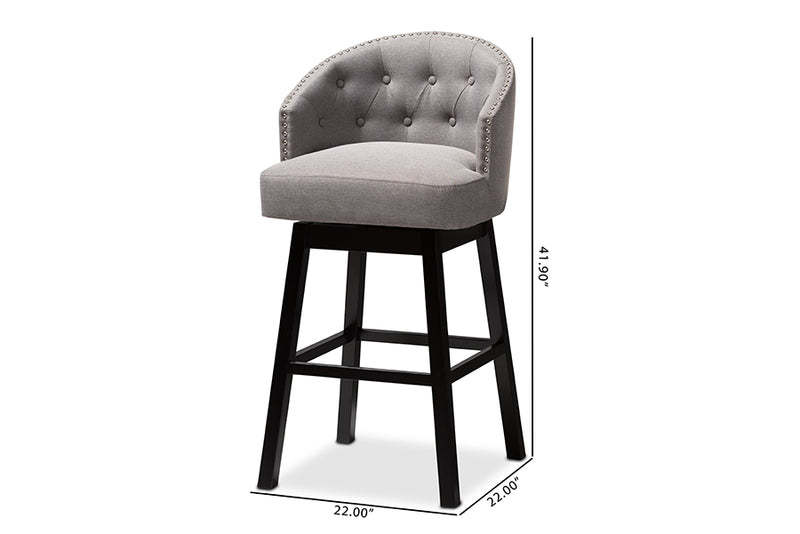 Olson Transitional Gray Fabric Upholstered Wood Swivel Bar Stool Set of 2