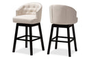 Olson Light Beige Fabric Upholstered Wood Swivel Bar Stool Set of 2 Baxton