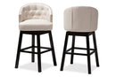 Olson Light Beige Fabric Upholstered Wood Swivel Bar Stool Set of 2 Baxton