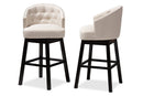 Olson Light Beige Fabric Upholstered Wood Swivel Bar Stool Set of 2 Baxton