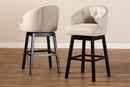 Olson Light Beige Fabric Upholstered Wood Swivel Bar Stool Set of 2 Baxton