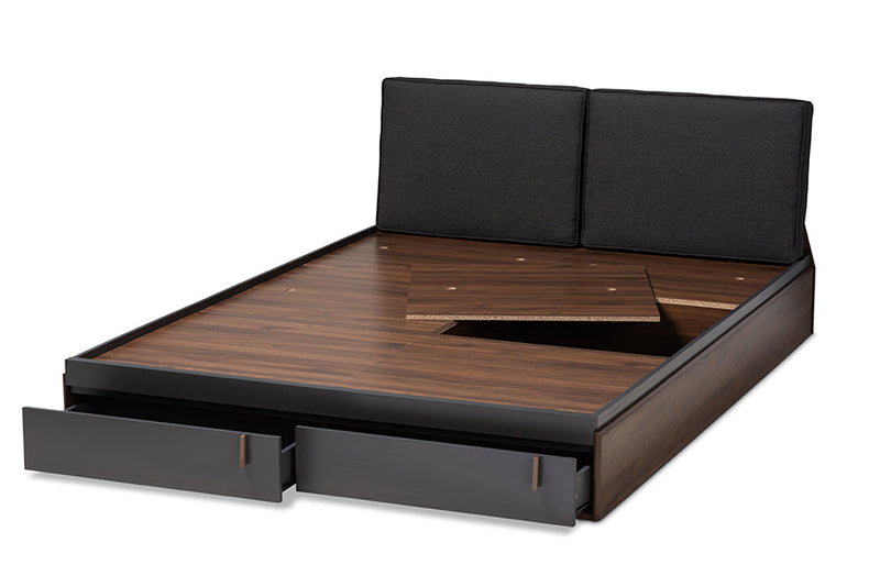 Keagan Two-Tone Gray and Walnut Queen Storage Bed Baxton