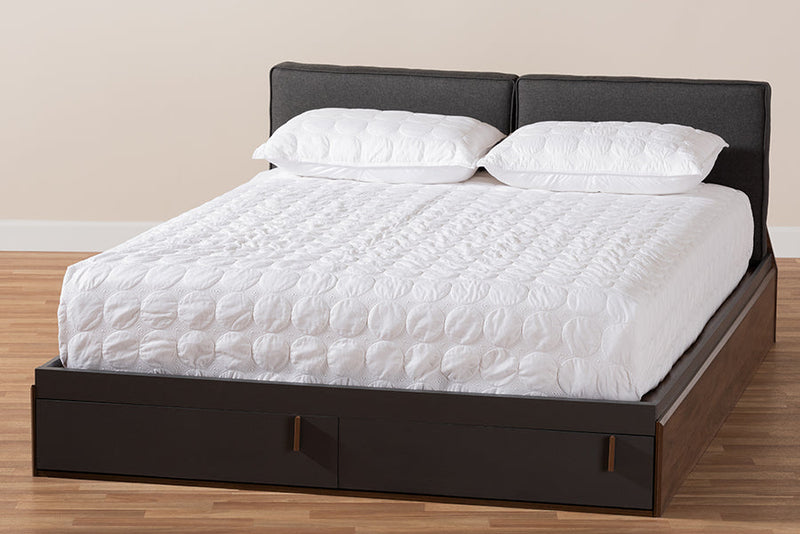 Keagan Two-Tone Gray and Walnut Queen Storage Bed Baxton